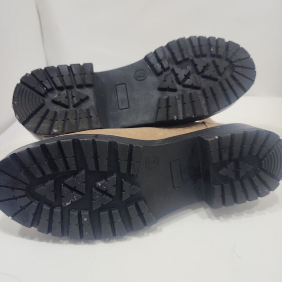 Old Navy Brown Ankle Boots Pull On Chelsea Taupe Faux Suede Block Heels Size 9 - Picture 3 of 5